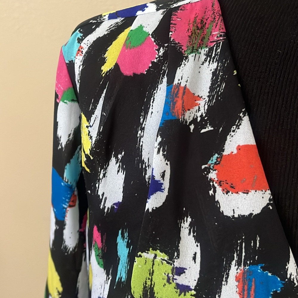 LIZ CLAIBORNE Multi-Colored Long Sleeve Open Front Wrap Blouse size M - Picture 2 of 5